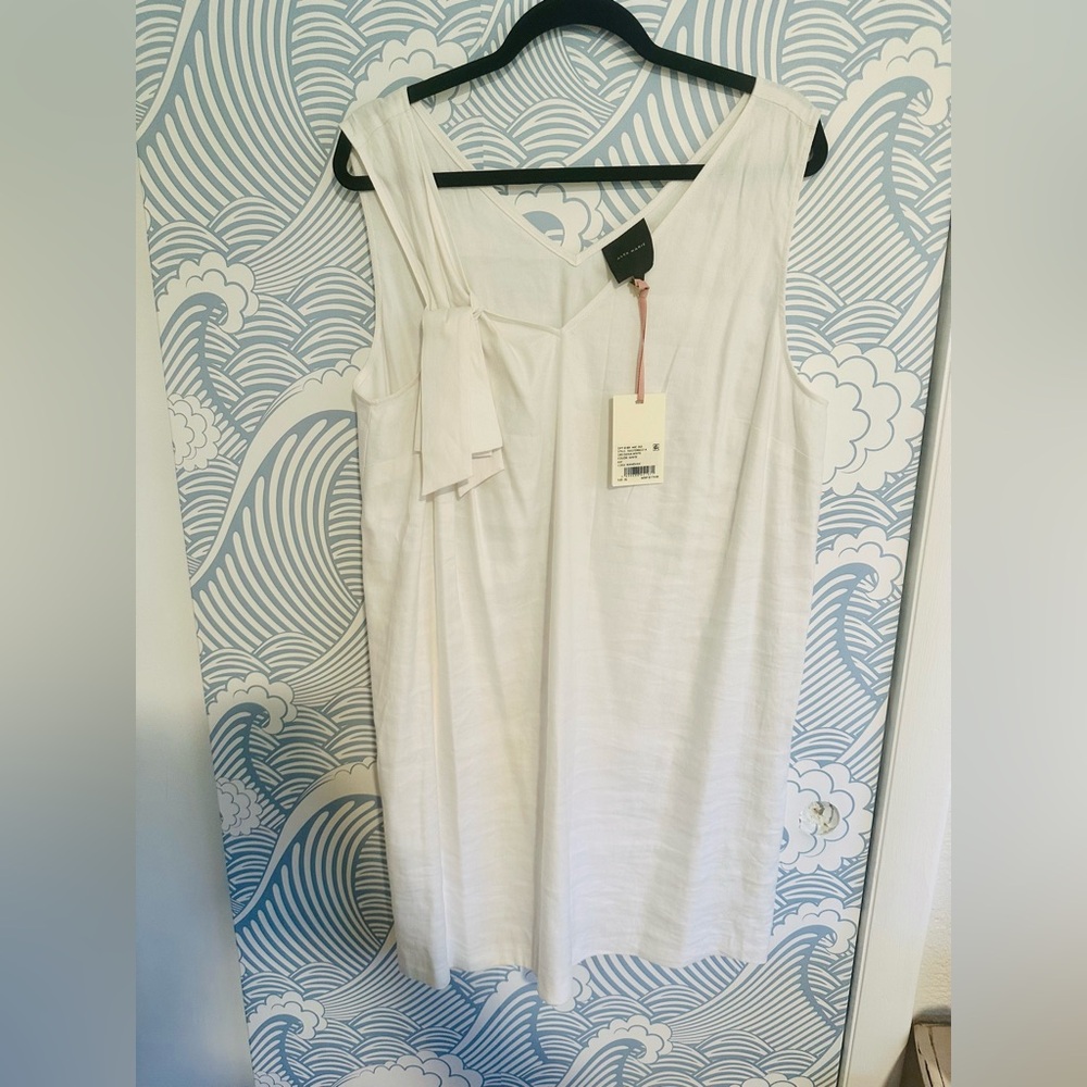 Alex Marie White Linen Blend Dress with shoulder accent